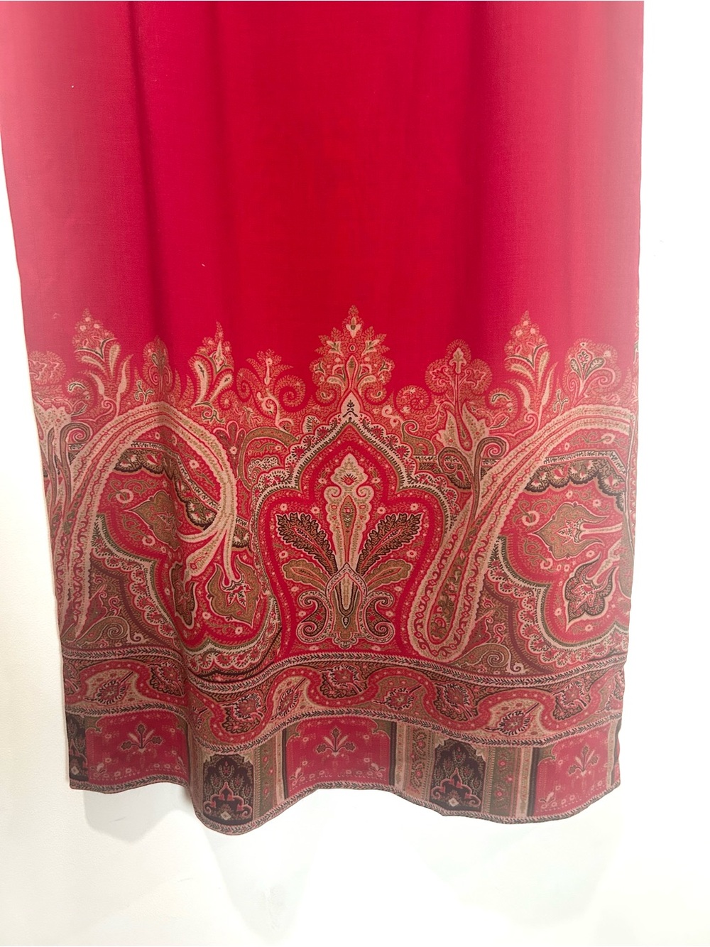 Vtg Talbots Wrap Skirt Womens 14 Midi Red Paisley 100% Wool Scarf Print Boho - Picture 11 of 14